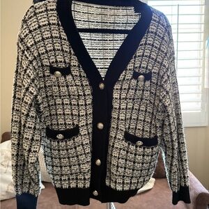 Women's Black and White Cardigan Sweater